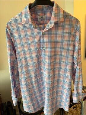 Mizzen + Main Men's Plaid Dress Shirt - Pink & Light Blue